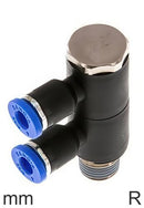 2-Way Distributor Push-In Fittings Brass and Plastic R-Threads Male