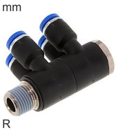 4-Way Distributor Push-In Fittings Brass and Plastic R-Threads Male