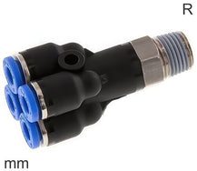 4-Way Distributor Push-In Fittings Brass and Plastic R-Threads Male Y-Shape