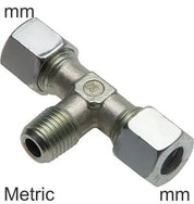 Compression Tee Fittings Stainless Steel Metric-Threads Male T-Shape