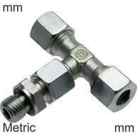 Cutting Ring Tee Fittings Steel / Stainless Steel Metric-Threads Male T-Shape Adjustable