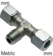 Cutting Ring Tee Fittings Steel / Stainless Steel Metric-Threads Male T-Shape