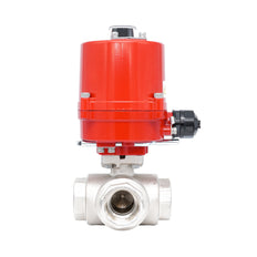 Rp 1-1/2" T-Bore 3-Way Electric Brass Ball Valve 12 V AC/DC