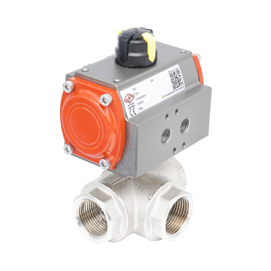 Rp 1 1/4" T-Bore 3-Way Pneumatic Brass Ball Valve - Double Acting
