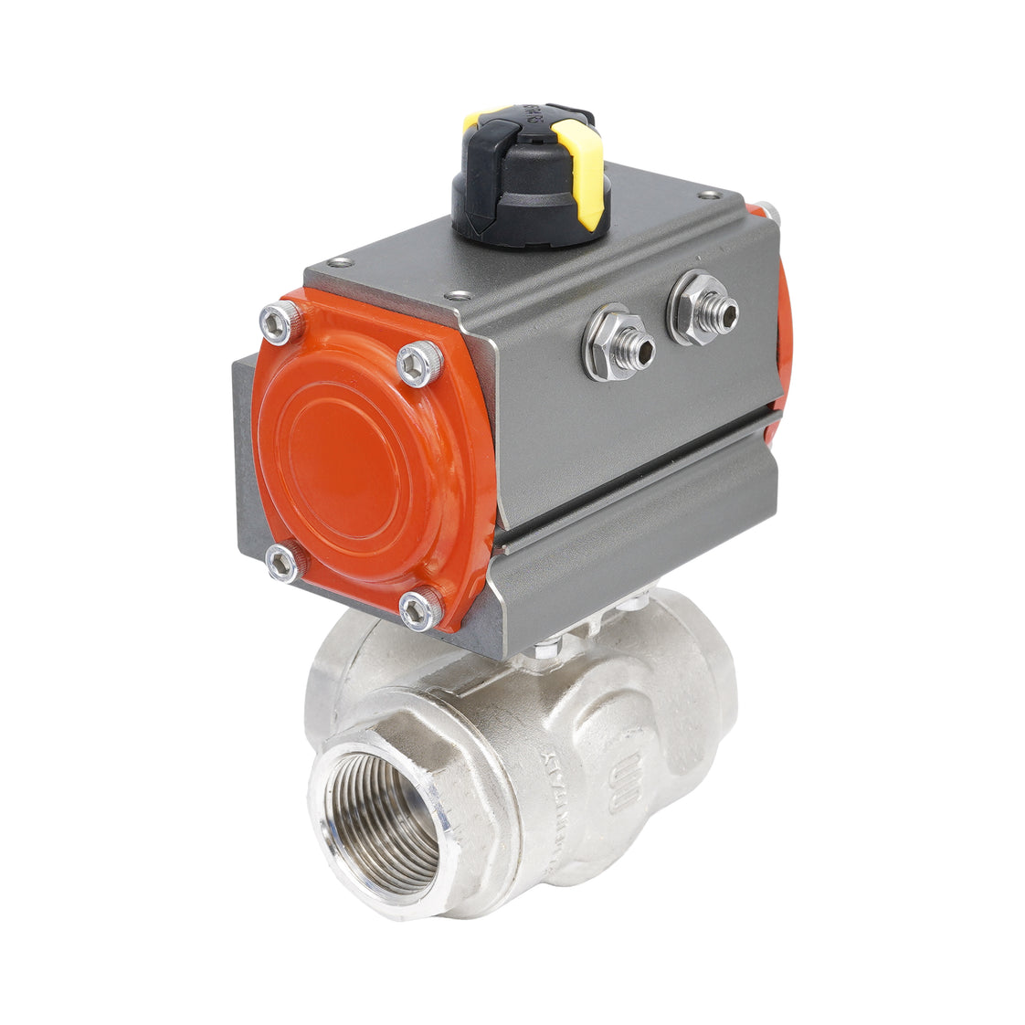 Rp 1/4" T-Bore 3-Way Pneumatic Brass Ball Valve - Double Acting