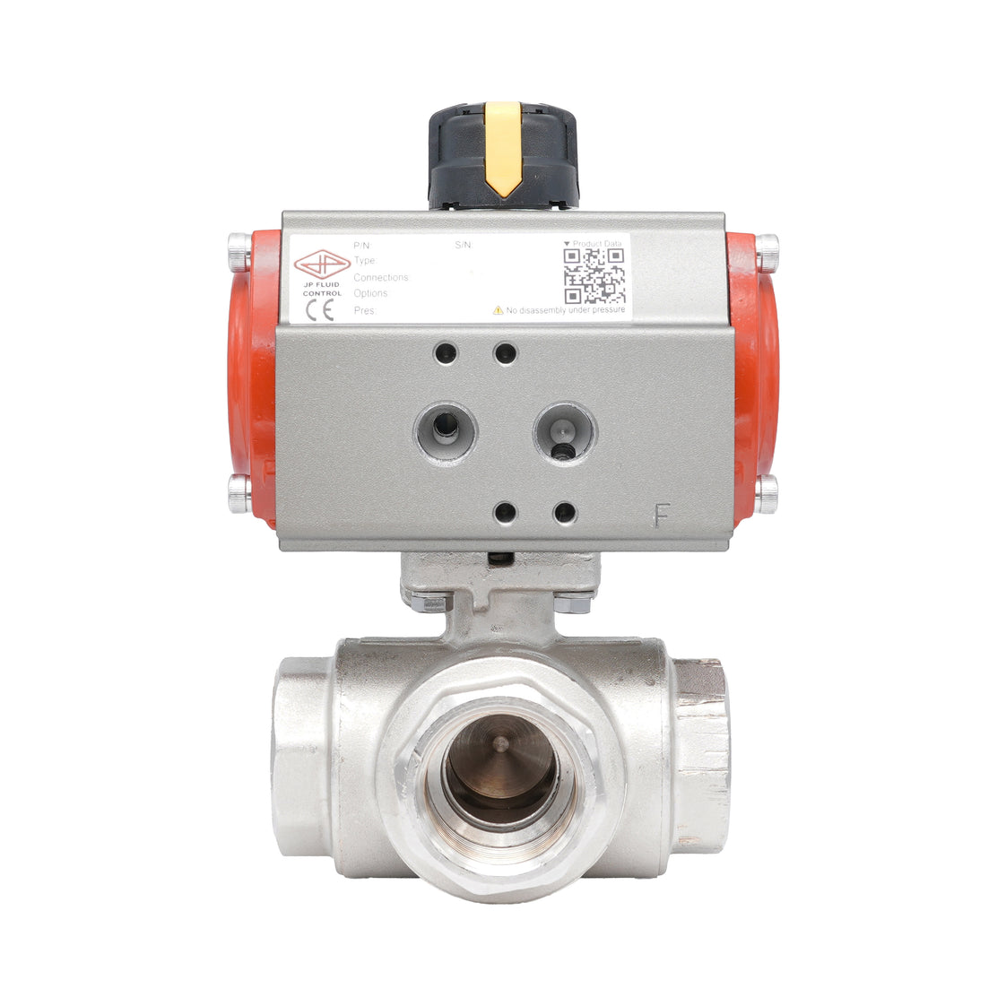 Rp 1/4" T-Bore 3-Way Pneumatic Brass Ball Valve - Double Acting