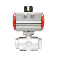 Rp 1/4" T-Bore 3-Way Pneumatic Brass Ball Valve - Double Acting