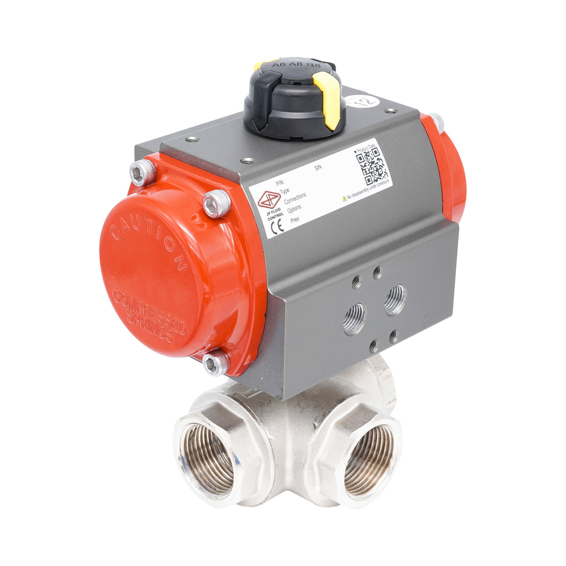 Rp 2" L-Bore 3-Way Pneumatic Brass Ball Valve - Spring Closing