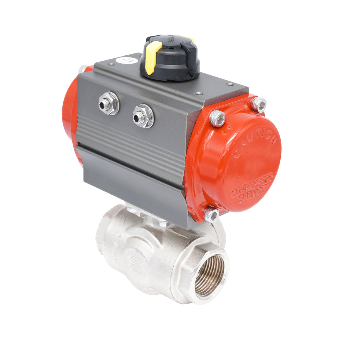 Rp 2" L-Bore 3-Way Pneumatic Brass Ball Valve - Spring Opening