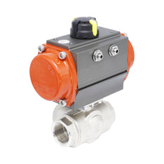 Rp 1/2" L-Bore 3-Way Pneumatic Brass Ball Valve - Spring Closing
