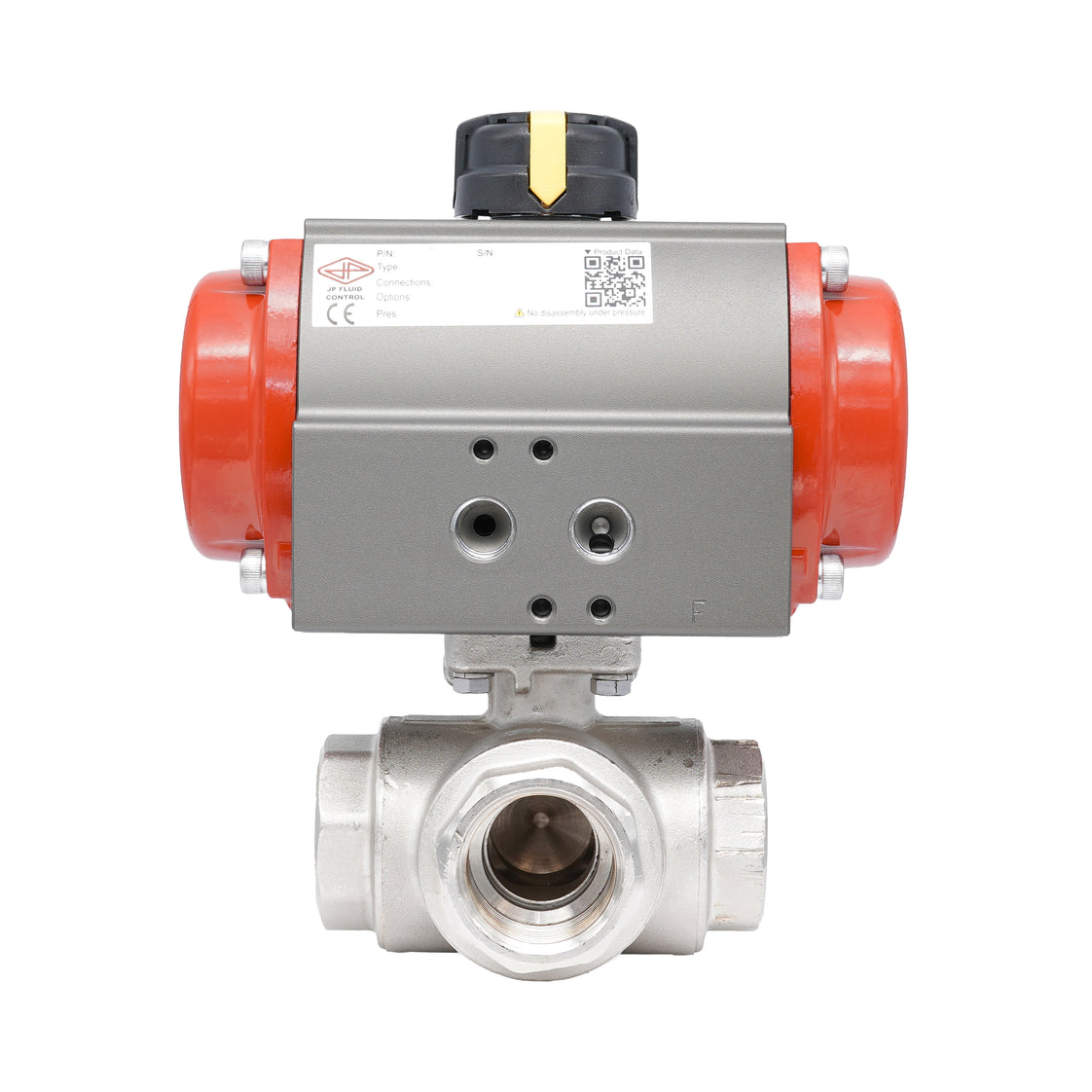 Rp 1" T-Bore 3-Way Pneumatic Brass Ball Valve - Spring Closing