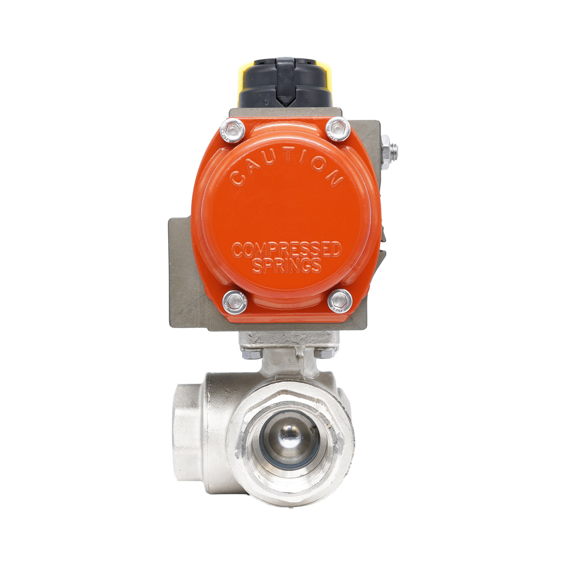 Rp 1/2" L-Bore 3-Way Pneumatic Brass Ball Valve - Spring Closing