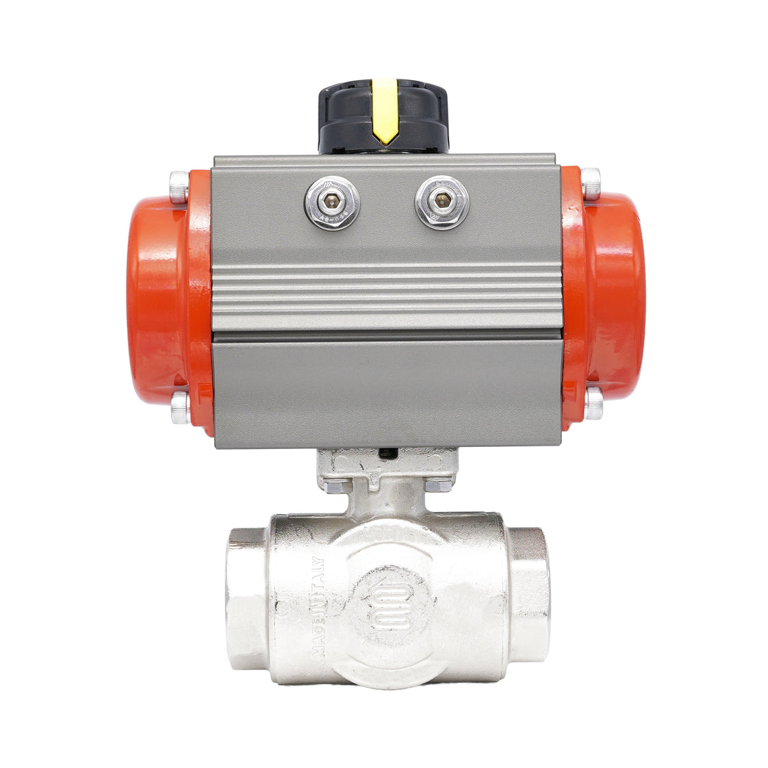 Rp 1" T-Bore 3-Way Pneumatic Brass Ball Valve - Spring Closing
