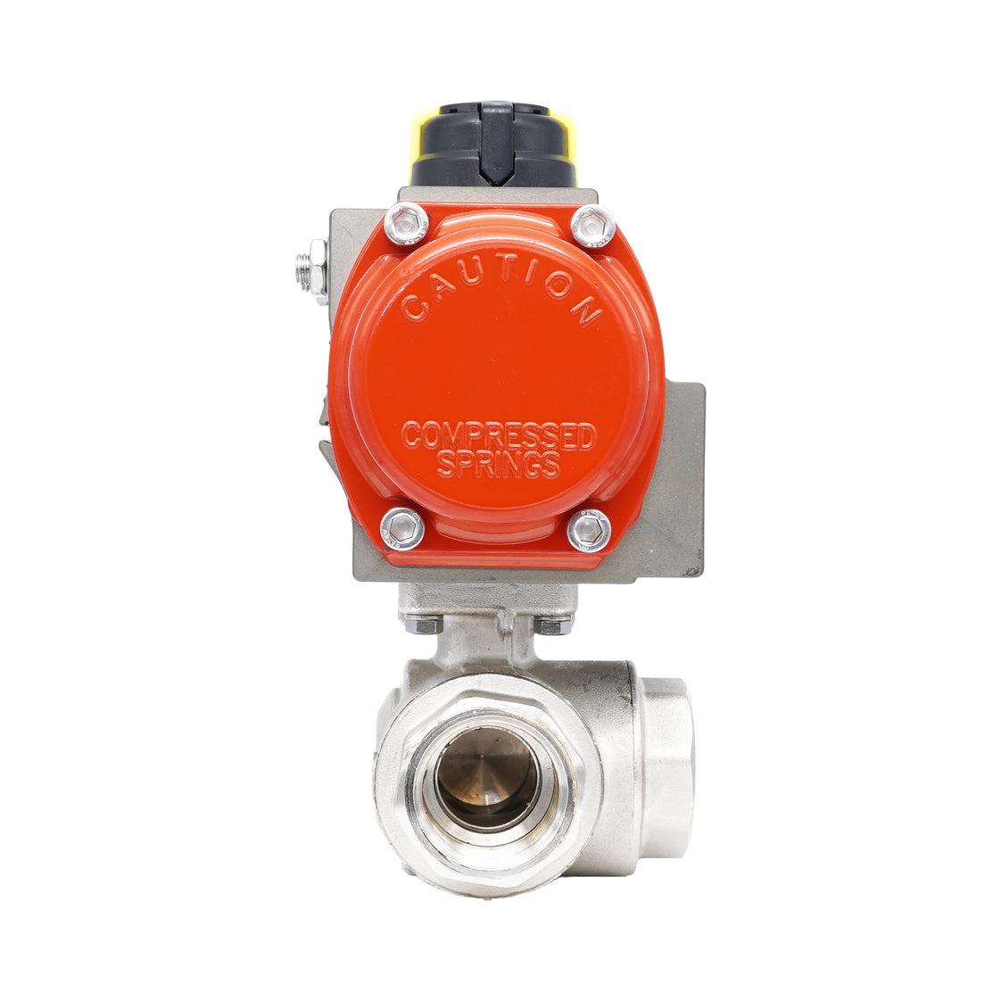 Rp 2" T-Bore 3-Way Pneumatic Brass Ball Valve - Spring Opening