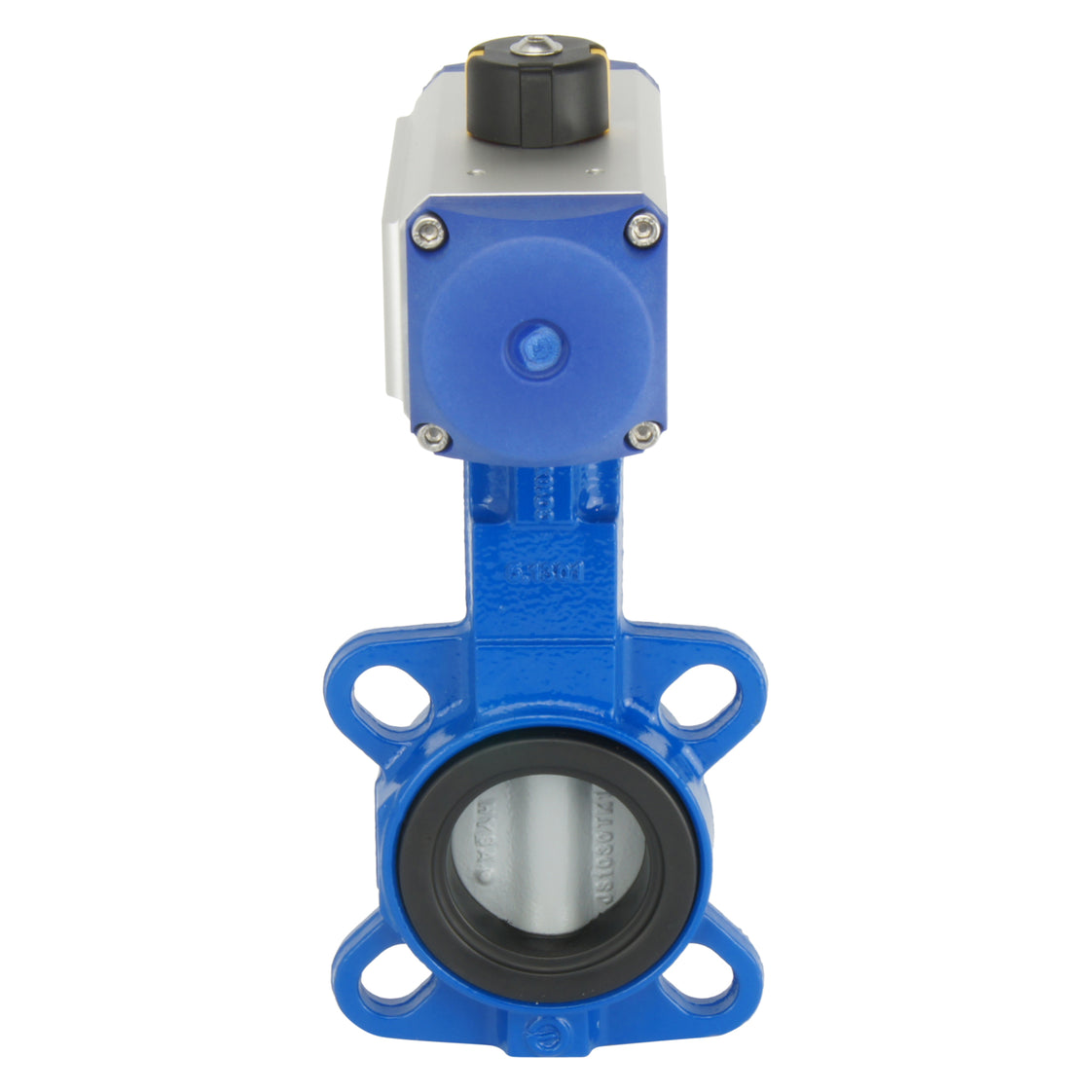 DN65 (2-1/2 inch) Wafer Pneumatic Butterfly Valve GG25-Stainless Steel-FKM Double Acting - BFLW