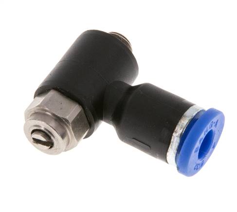 Flow Control Silencer Meter-Out Elbow 4 mm - M5 Brass/PA 66 Slotted Screw