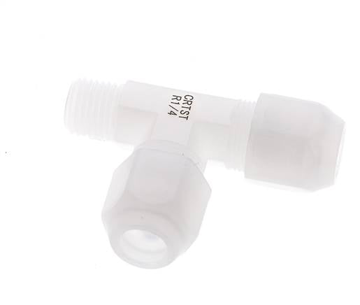 8x10mm & R1/4'' PVDF Right Angle Tee Hose Fitting with Male Threads 10bar/145psi