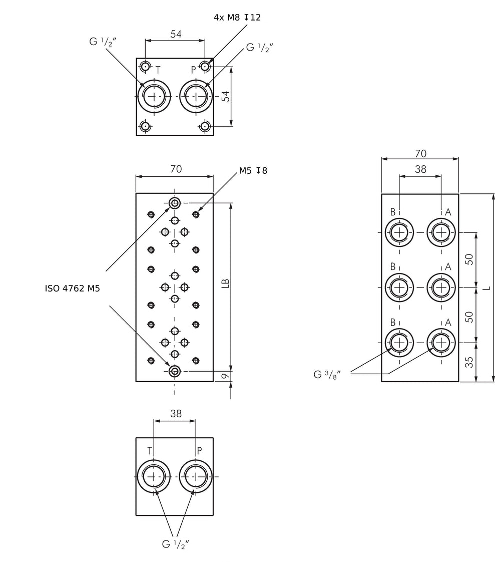 NG6 (D03) Sub-Plate 7 Stations without Relief Valve 315bar