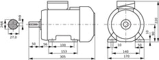 1.1kW 4-Pole Three-Phase Motor IEC 90 B3 Foot Mounted 230/400V