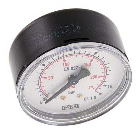 0..16 Bar (0..232 psi) Pressure Gauge Rear Steel/Brass 63 mm Class 1.6