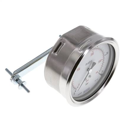 0..25 Bar (0..363 psi) Panel Mount Pressure Gauge Steel/Brass 100 mm Class 1.0 (Bracket)