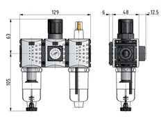 FRL 3-Part G1/4'' 800 l/min 0.2-4.0bar/3-58psi Auto (Closed Without Pressure) Polycarbonate Futura 0