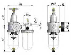 FRL 2-Part G1/2'' 2100 l/min 0.5-10.0bar/7-145psi Auto (Closed Without Pressure) Polycarbonate Standard 3