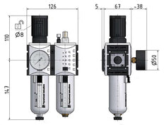 FRL 2-Part G3/8'' 3500 l/min 0.2-4.0bar/3-58psi Semi-Auto Polycarbonate Futura 2