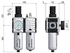 FRL 2-Part G3/4'' 12000 l/min 0.1-2.0bar/1-29psi Semi-Auto Metal Futura 4