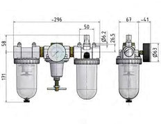 FRL 3-Part G1'' 3200 l/min 0.5-10.0bar/7-145psi Auto Metal Standard 3