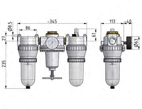 FRL 3-Part G1'' 4900 l/min 0.5-10.0bar/7-145psi Semi-Auto Protective Cage Polycarbonate Standard 5