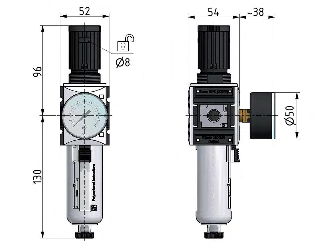 Filter-Regulator G1/4'' 2000 l/min 0.5-8.0bar/7-116psi Auto (Closed Without Pressure) Polycarbonate Futura 1