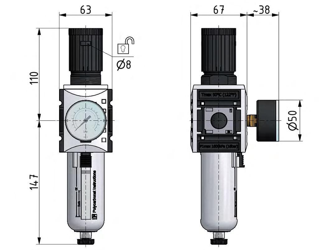 Filter-Regulator G3/8'' 4500 l/min 0.2-4.0bar/3-58psi Semi-Auto Polycarbonate Futura 2