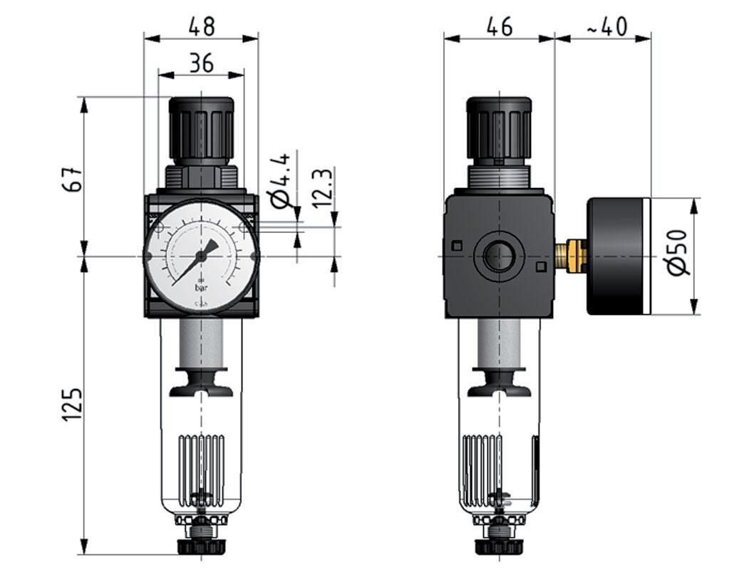 Filter-Regulator G3/8'' 1600 l/min 0.2-6.0bar/3-87psi Semi-Auto Polycarbonate Multifix 1