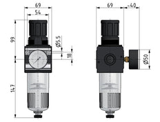 Filter-Regulator G3/4'' 6700 l/min 0.5-16.0bar/7-232psi Semi-Auto Metal Multifix 2