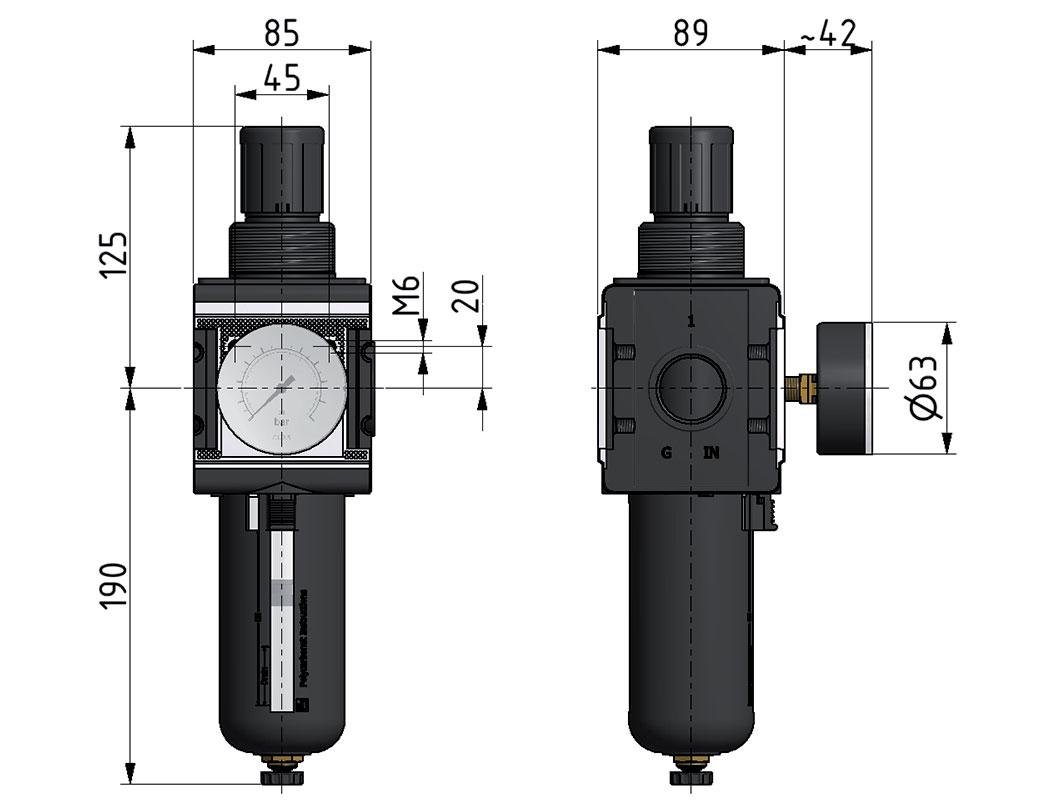 Filter-Regulator G1'' 12000 l/min 0.2-6.0bar/3-87psi Auto Polycarbonate Multifix 4