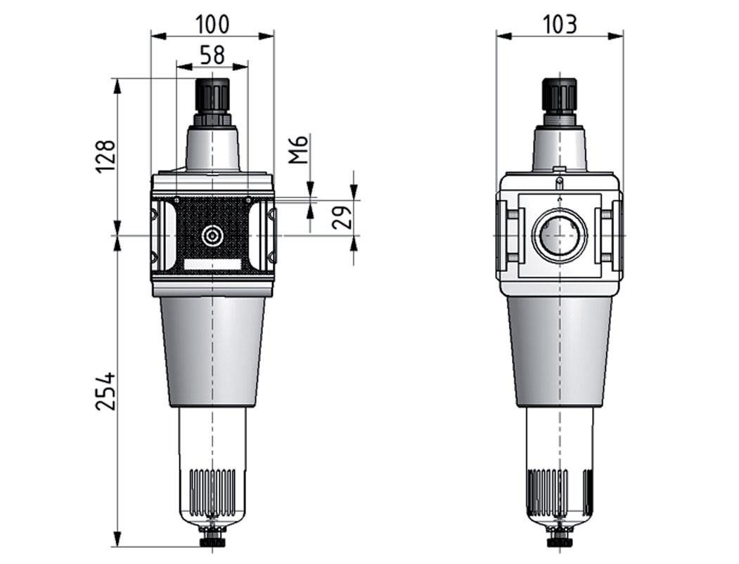 Filter-Regulator G1'' 15000 l/min 0.5-10.0bar/7-145psi Auto (Closed Without Pressure) Polycarbonate Multifix 5