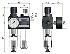 FRL 2-Part G1/4'' 1200 l/min 0.2-6.0bar/3-87psi Auto Polycarbonate Multifix 1