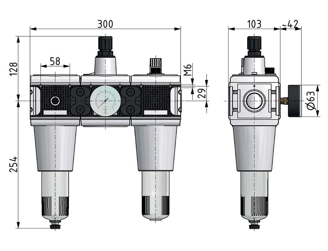 FRL 3-Part G3/4'' 13500 l/min 0.5-10.0bar/7-145psi Semi-Auto Metal Multifix 5