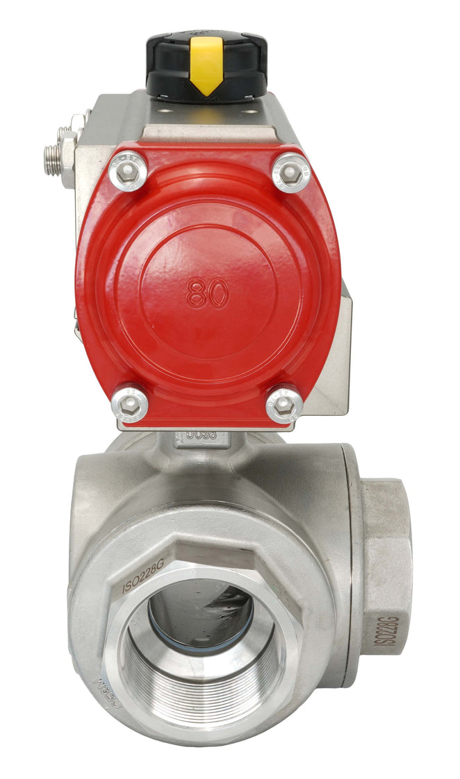 3-Way Pneumatic Ball Valve G3/8'' T-bore Brass Double Acting