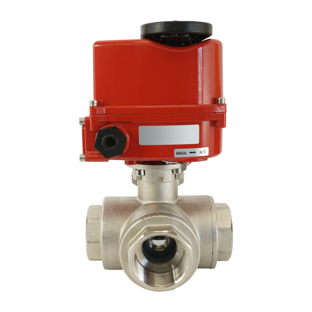 G 2 inch 3-Way brass electric ball valve (L-port) 24 V AC/DC