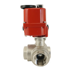 G 2 inch 3-Way brass electric ball valve (L-port) 24 V AC/DC
