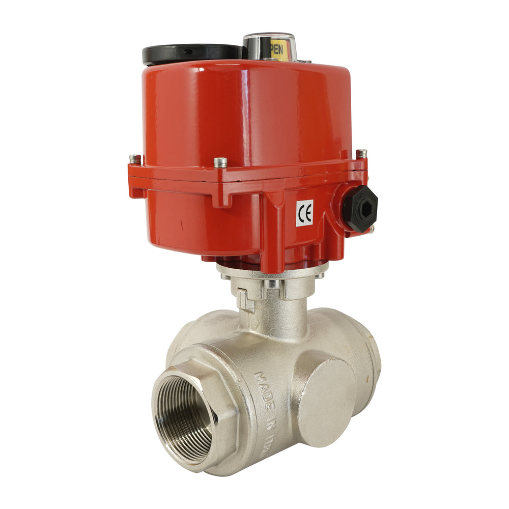 G 2 inch 3-Way brass electric ball valve (T- bore) 100-240 V AC