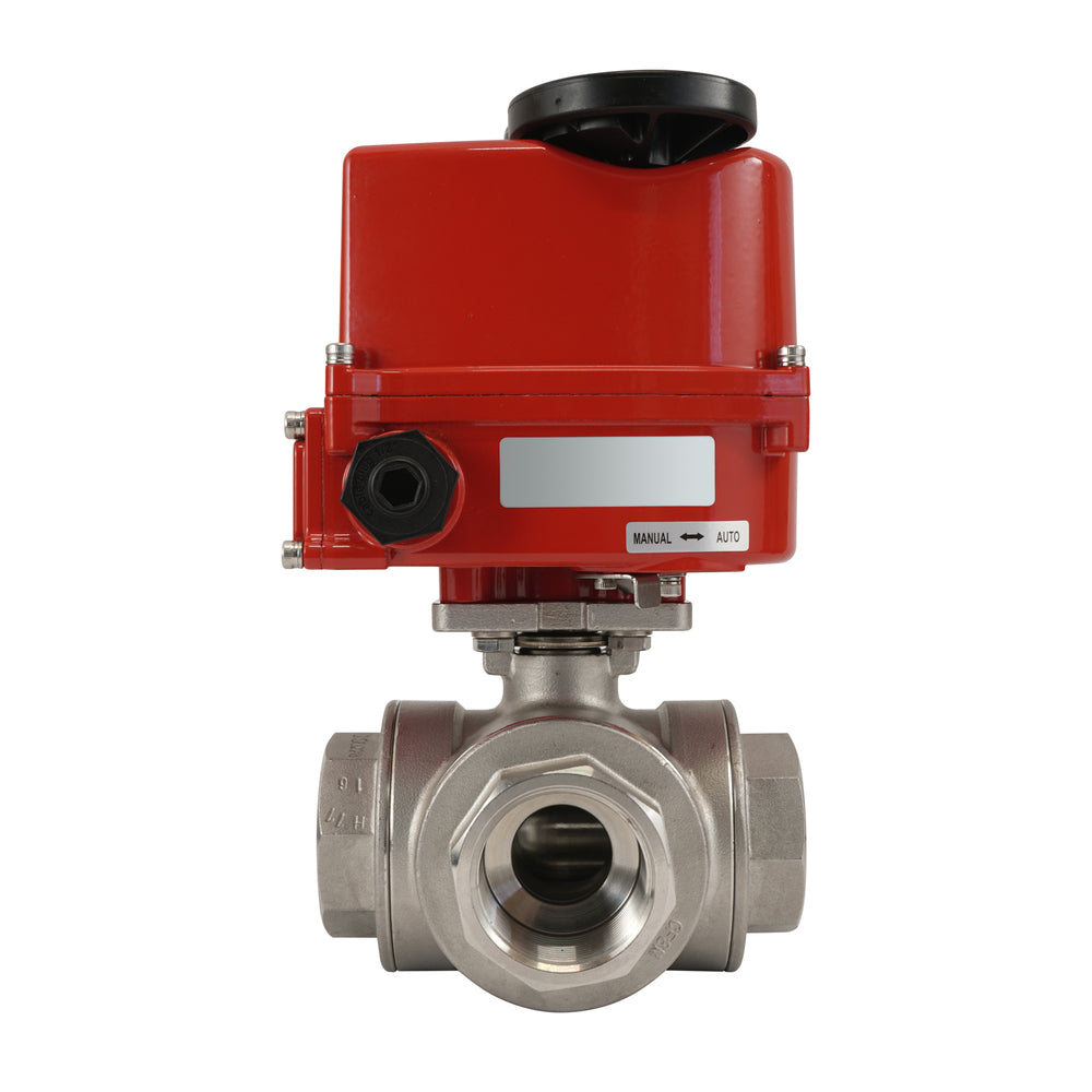 G 1 1/4 inch 3-Way stainless steel electric ball valve (L-port) 100-240 V AC