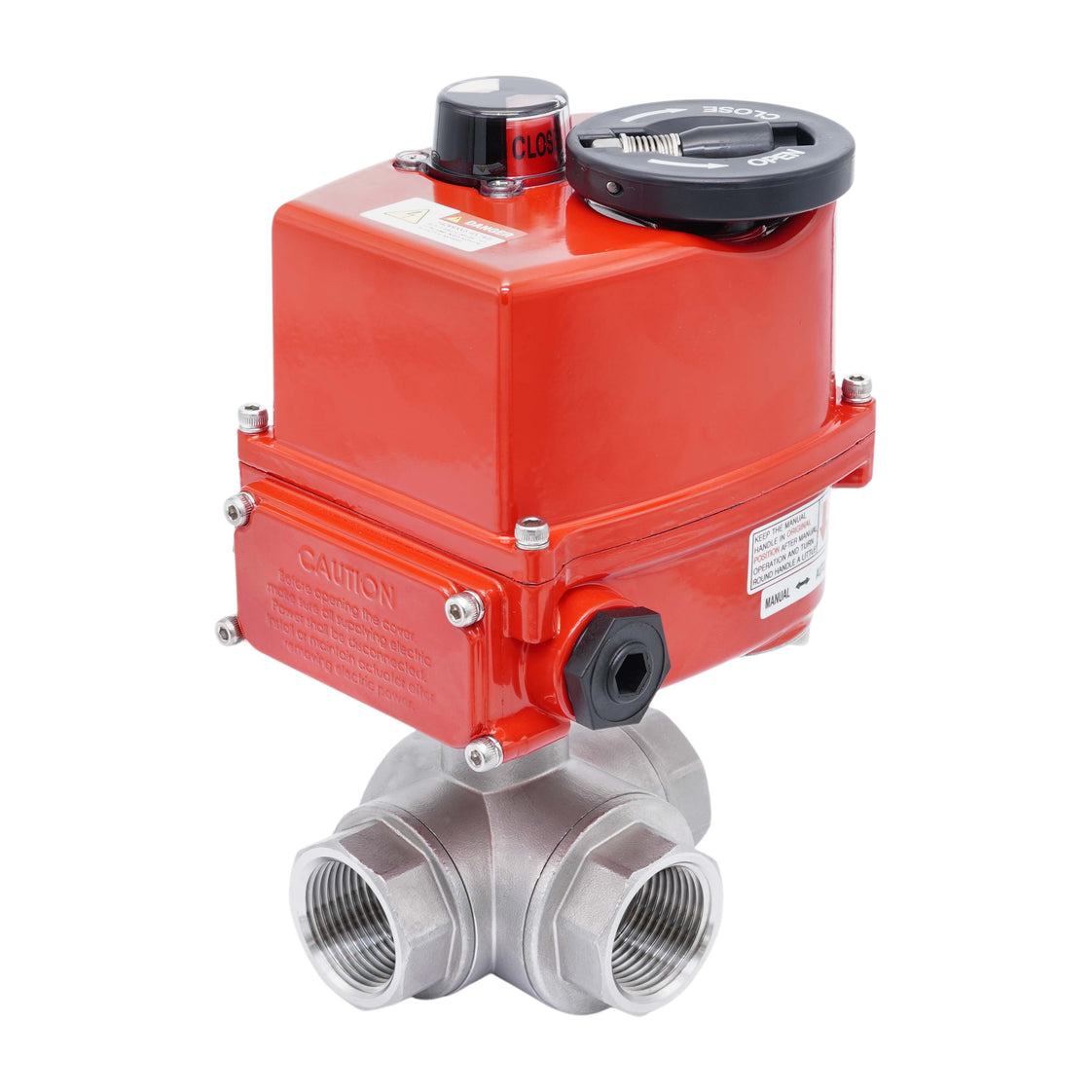 Rp 1-1/2'' T-Port 3-Way Stainless Steel Electric Ball Valve 100-240 V AC