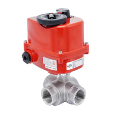 Rp 1-1/2'' L-Port 3-Way Stainless Steel Electric Ball Valve 24 V AC/DC