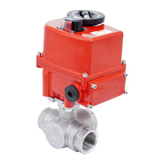 Rp 1-1/2'' T-Port 3-Way Stainless Steel Electric Ball Valve 100-240 V AC