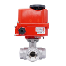 Rp 1-1/2'' L-Port 3-Way Stainless Steel Electric Ball Valve 24 V AC/DC