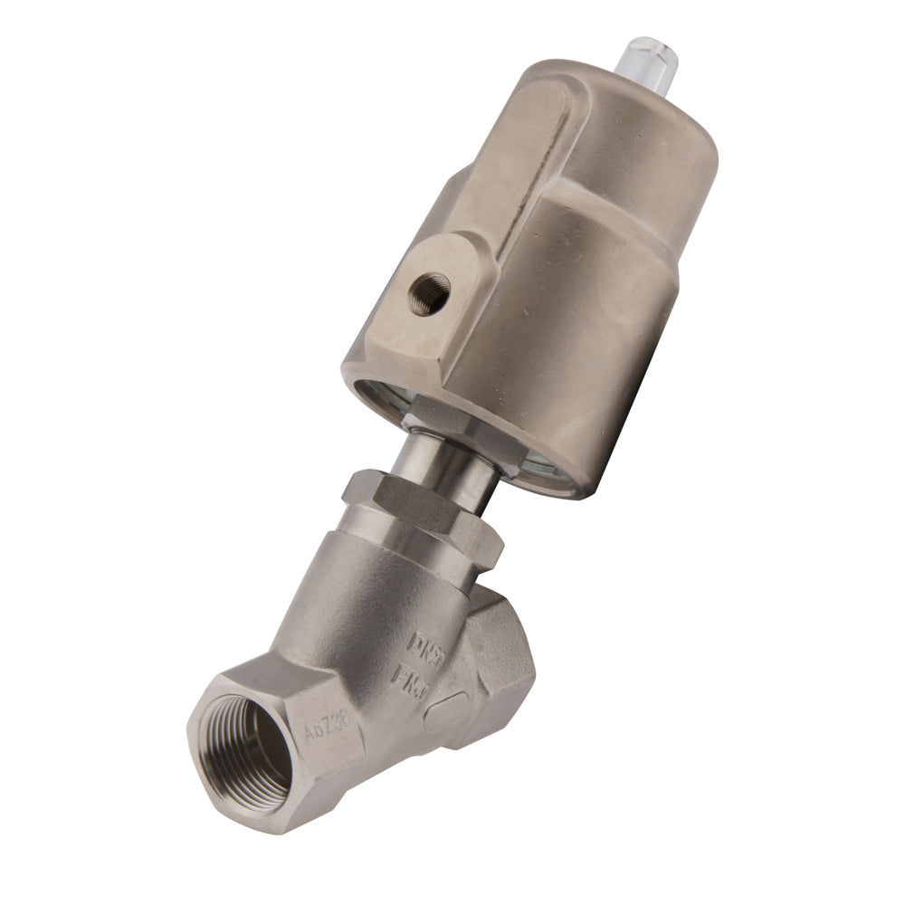 G1'' PTFE 16bar NC Angle Seat Valve (Closes Ag. Flow) Stainless-Steel/Brass AL2
