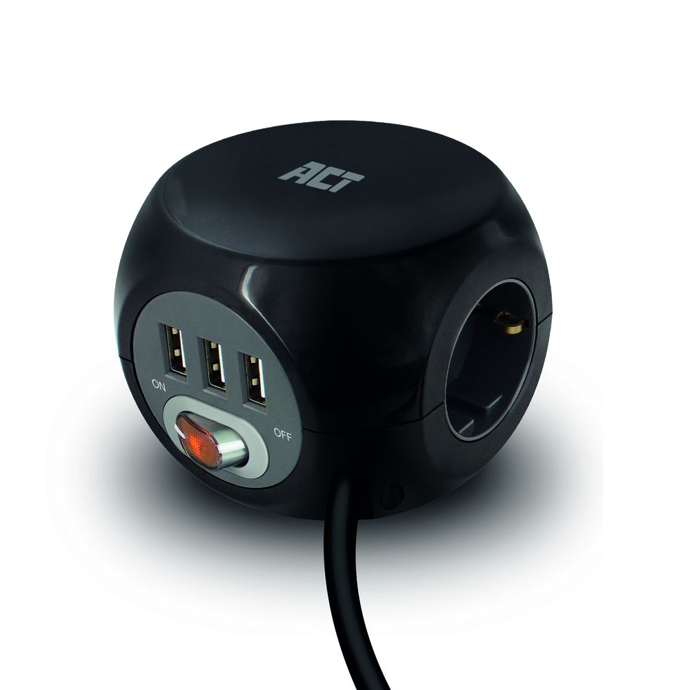 ACT Cube PDU Power Strip With 3 Outlets And USB Ports (European Socket) - AC2400